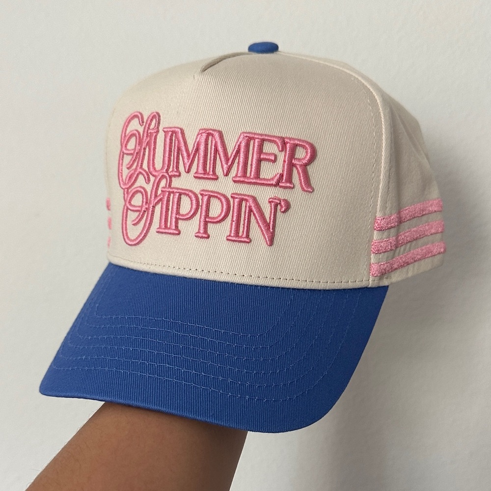Summer Vibes Cap with Pink Embroidery